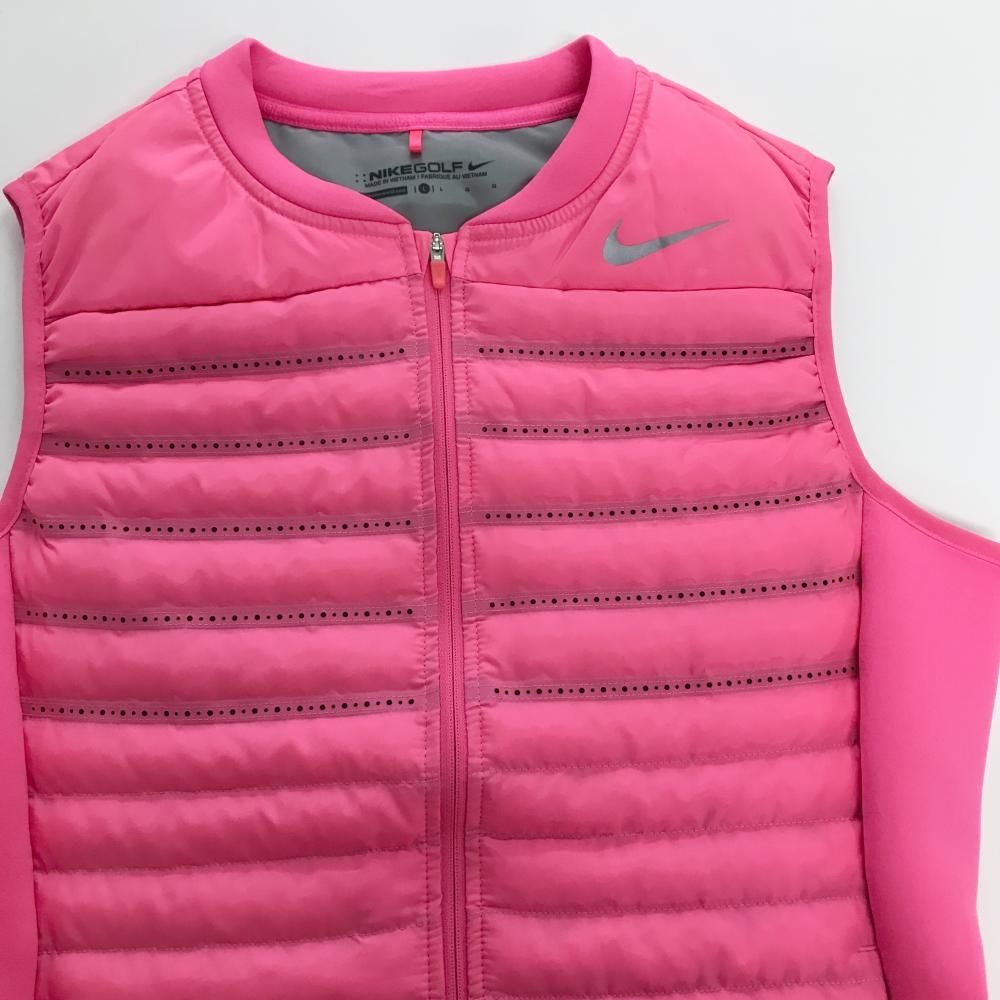 超美品】ナイキゴルフ 中綿ベスト 蛍光ピンク ダブルジップ レディース