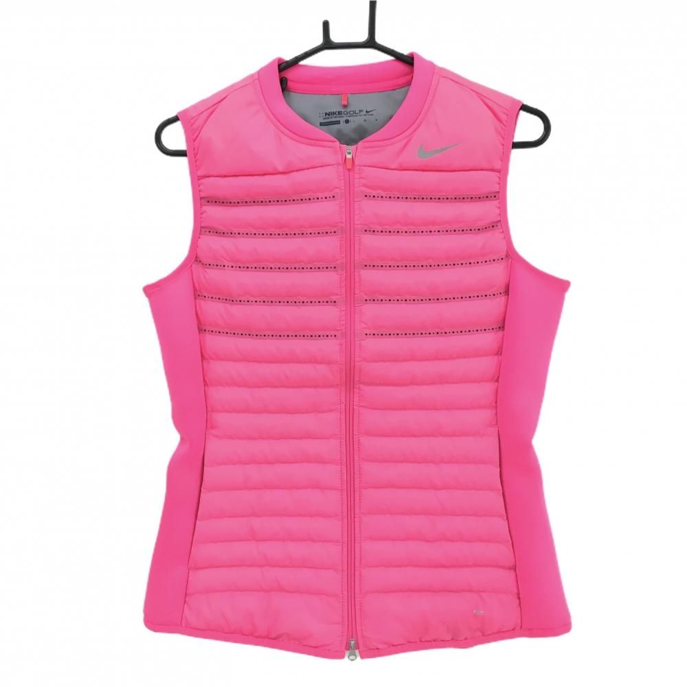 超美品】ナイキゴルフ 中綿ベスト 蛍光ピンク ダブルジップ レディース
