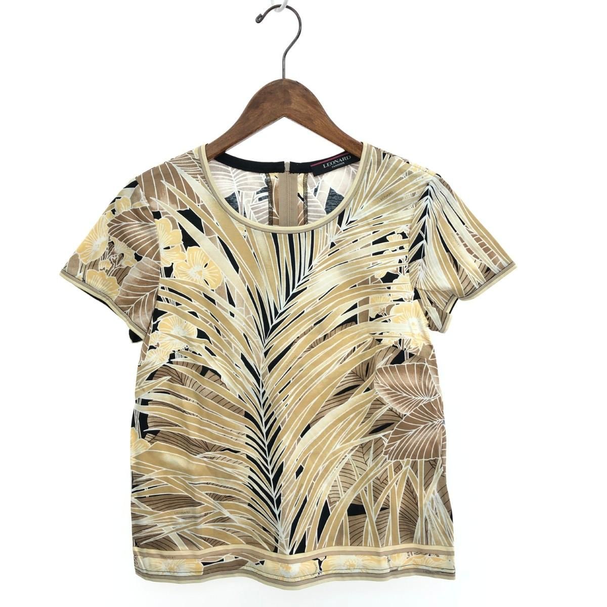 J9 M レオナール 花柄 肩パッド ベージュ 半袖 カットソー レディース LEONARD レオナール 半袖カットソー サイズ:40 総柄 ベージュ