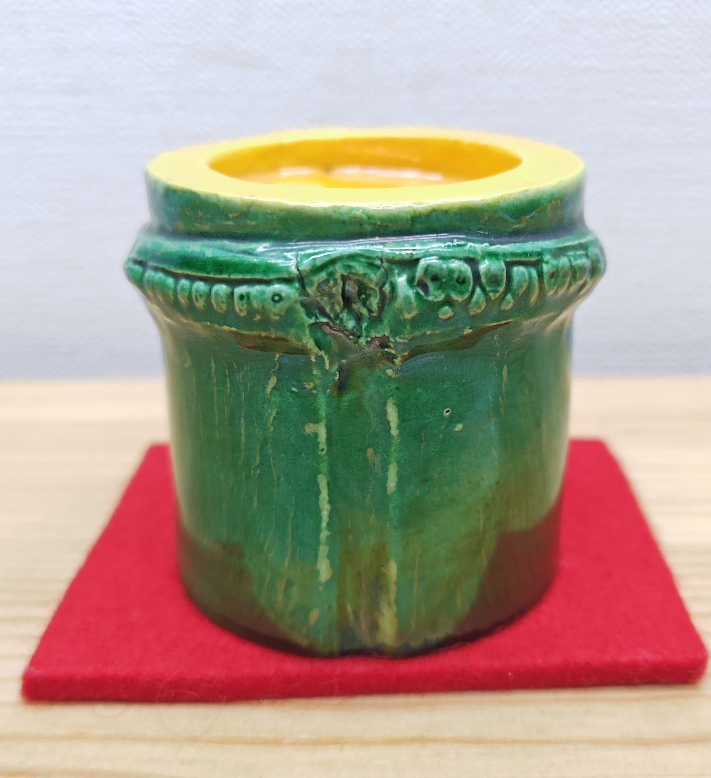 逢絢亭・中古品】茶道具 蓋置 京焼 交趾 竹形蓋置 永楽正全 15代永楽