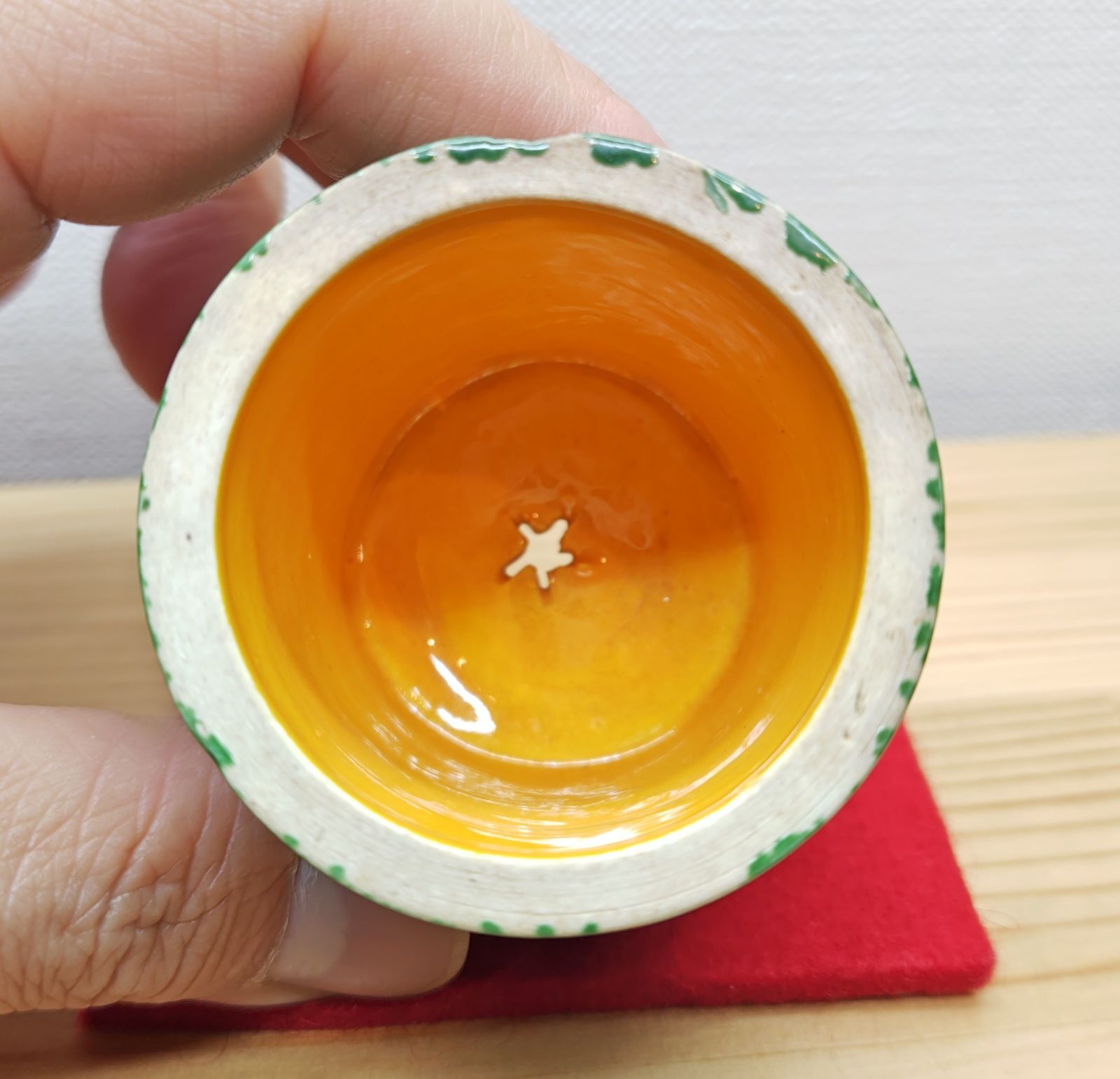 逢絢亭・中古品】茶道具 蓋置 京焼 交趾 竹形蓋置 永楽正全 15代永楽