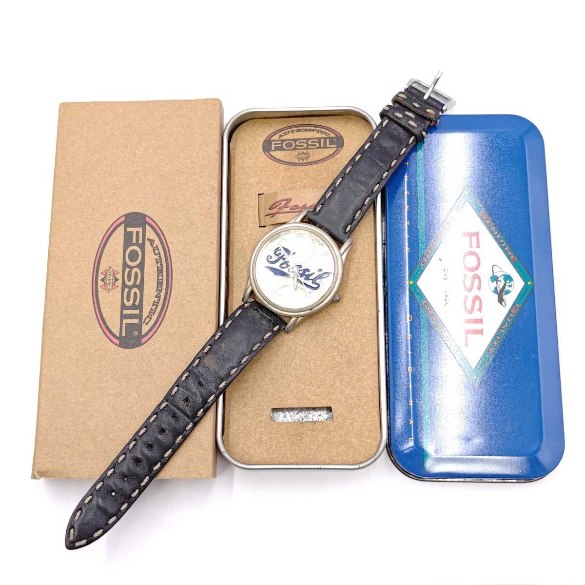 ジャンク] FOSSIL フォッシル Baseball Watch Vintage 腕時計 革ベルト