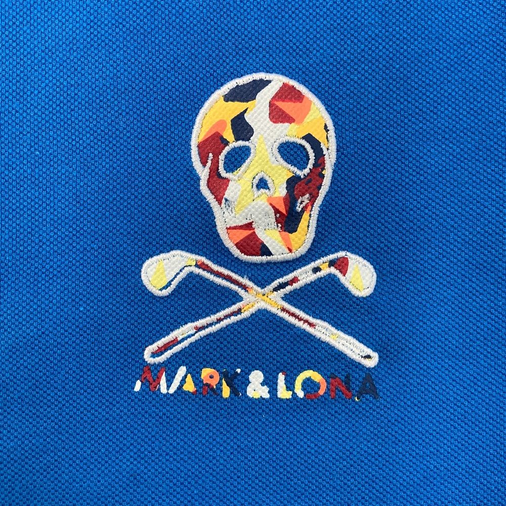 サイズ：S MARK&LONA マークアンドロナ 半袖ポロシャツ スカル ブルー
