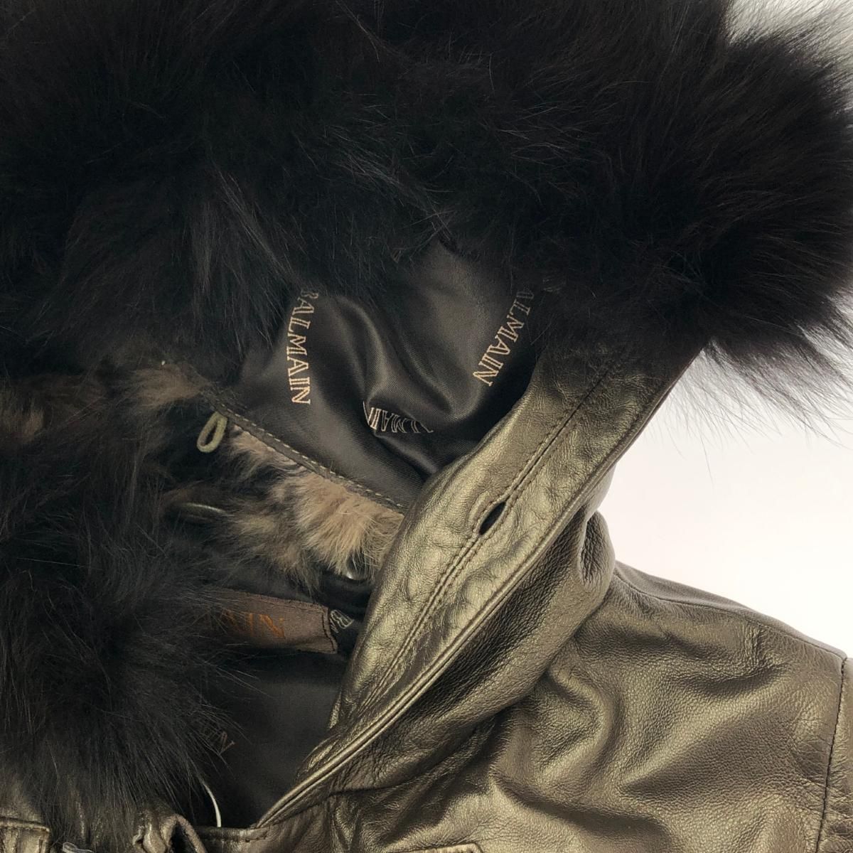BALMAIN PARIS バルマン 羊革レザーコート レッキスラビットファー