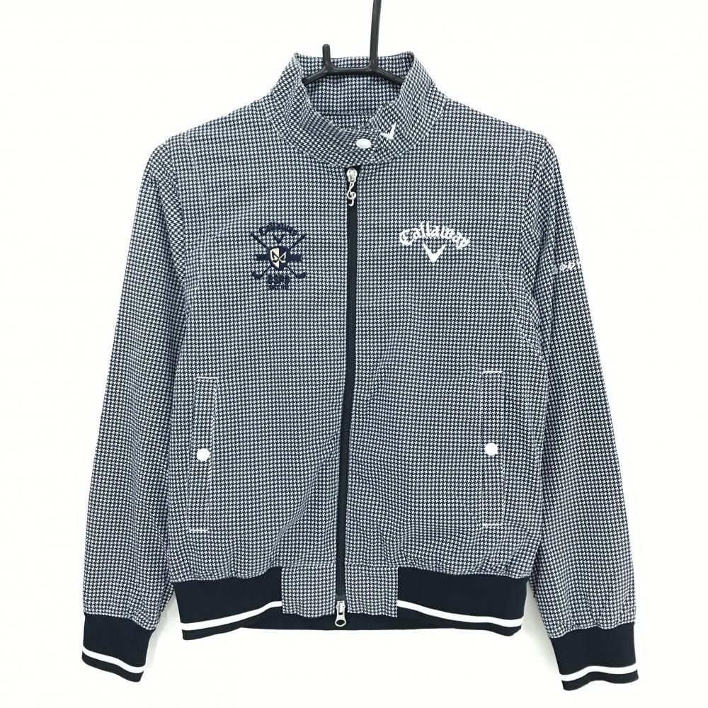 キャロウェイ　フルジップ　ブルゾン　ゴルフウェア　LL　千鳥格子柄　ネイビー 超美品】キャロウェイ 2WAYブルゾン 白×ネイビー 千鳥格子 ダブル