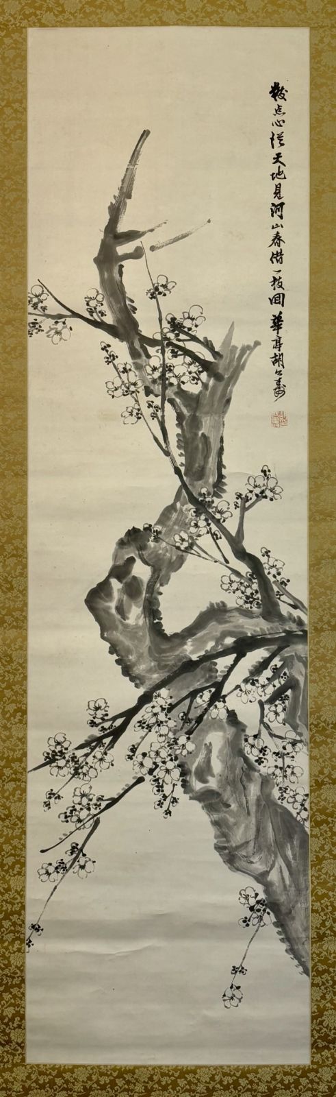 海派巨匠 胡公寿『枯樹墨梅図』水墨 掛軸 中国近代文人画 骨董品