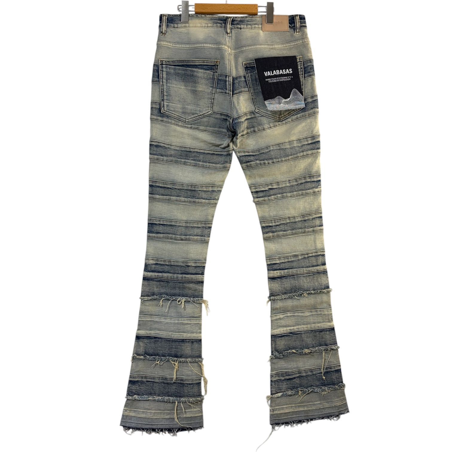 城東76-012] VALABASAS ヴァラバサス スタックフレアダメージデニム 32