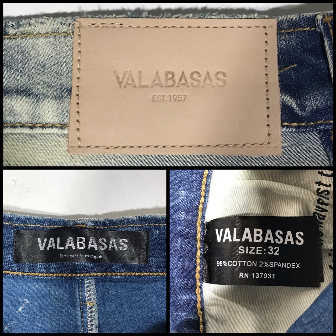 城東76-012] VALABASAS ヴァラバサス スタックフレアダメージデニム 32 