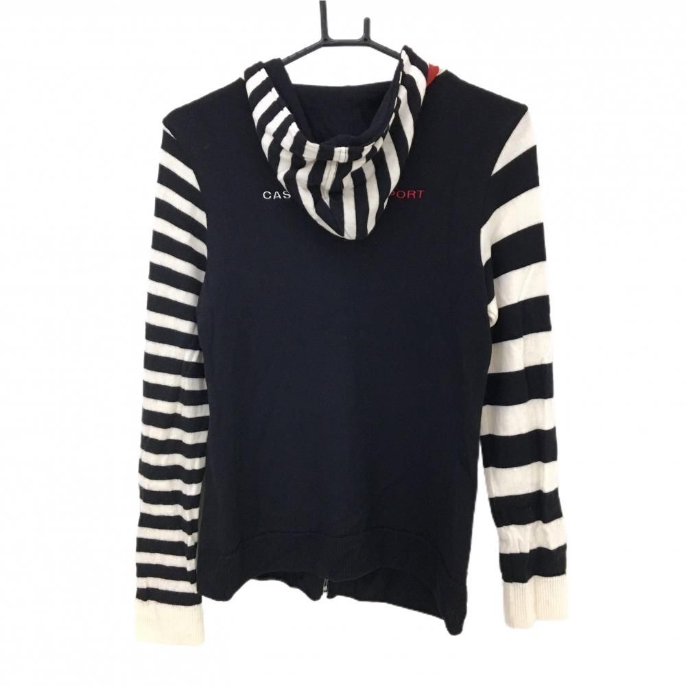 カステルバジャック ニットジップパーカー 白×黒 ボーダー ウール100