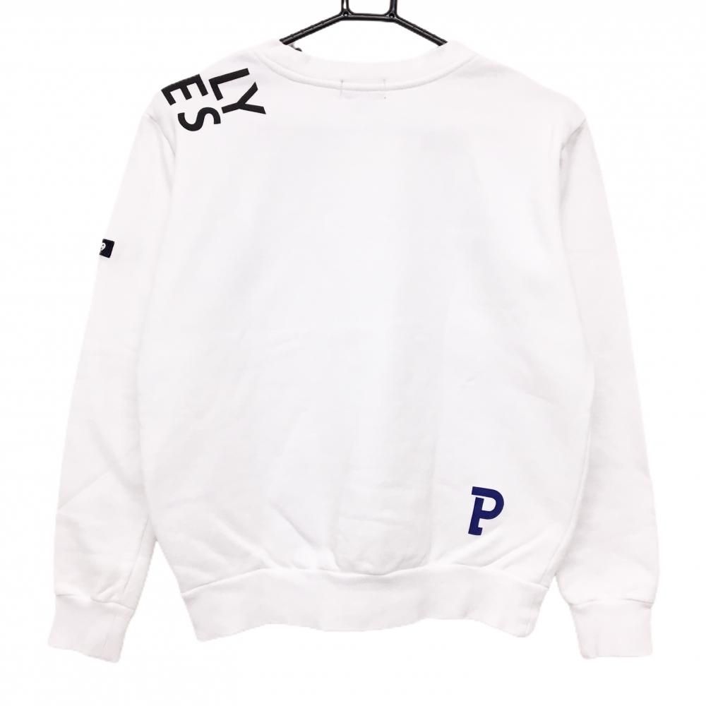 【PEARLY GATES】トレーナー ロゴプリント ポケット スポーツ ゴルフ 美品】パーリーゲイツ トレーナー 白 ロゴネイビー コットン100