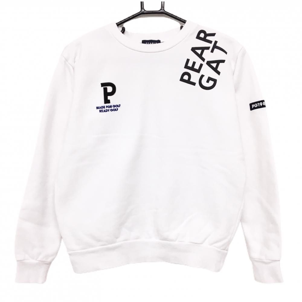 美品】パーリーゲイツ トレーナー 白 ロゴネイビー コットン100