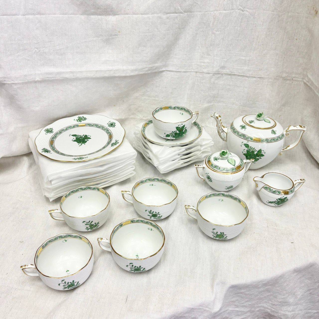 268 HEREND ヘレンド アポニーグリーン 21点 ６客 き ティーセット まとめ売り