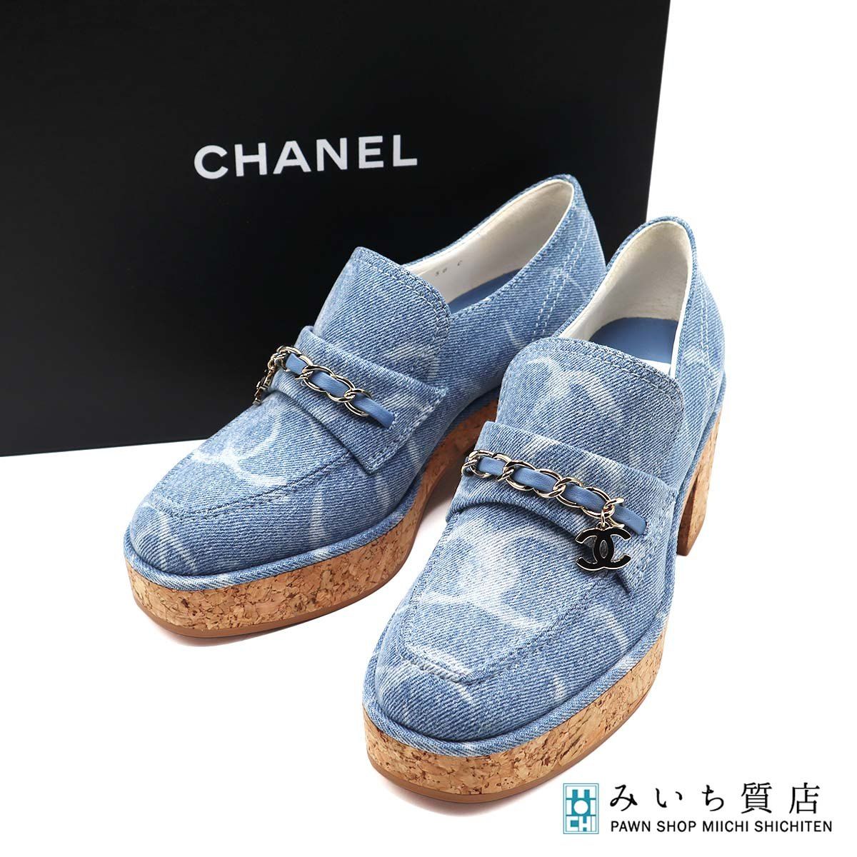 CHANEL ローファー　デニム　36.5 CHANEL シャネル 靴 ヒール ローファー インディゴ デニム コ