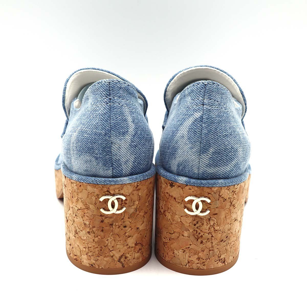 CHANEL シャネル 靴 ヒール ローファー インディゴ デニム コ