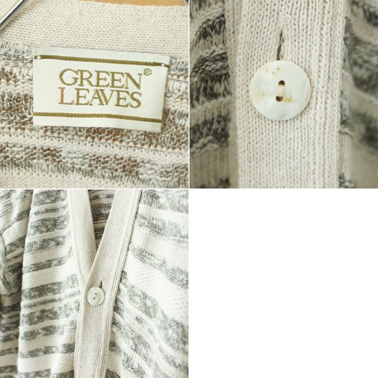 90s GREEN LEAVES総柄ニットカーディガンオフホワイトML aw76 USA 