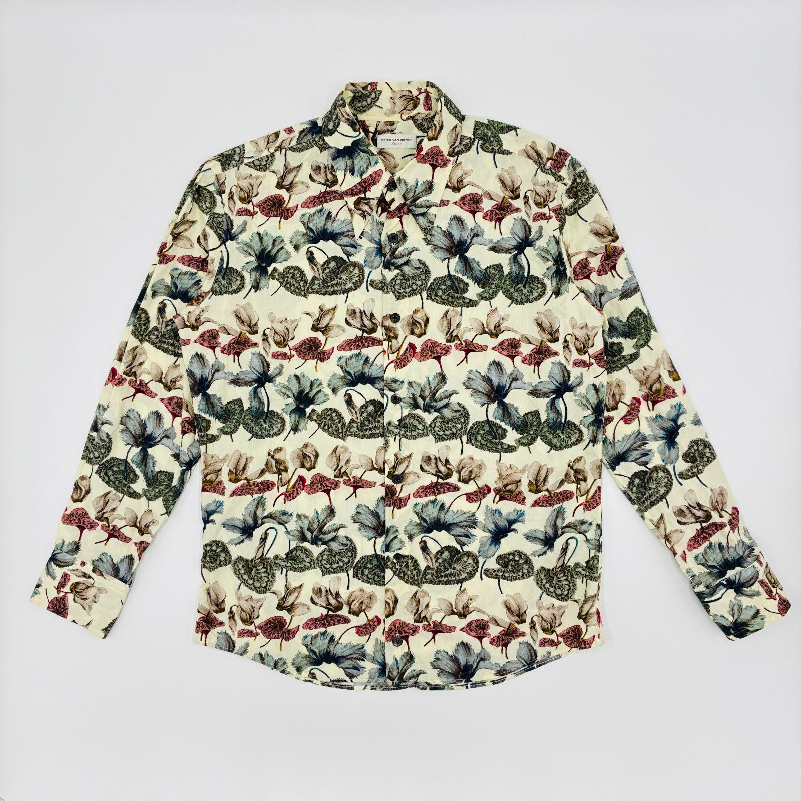 Dries Van Noten Floral Print Cotton Shirt 44 Ivory ポルトガル製 