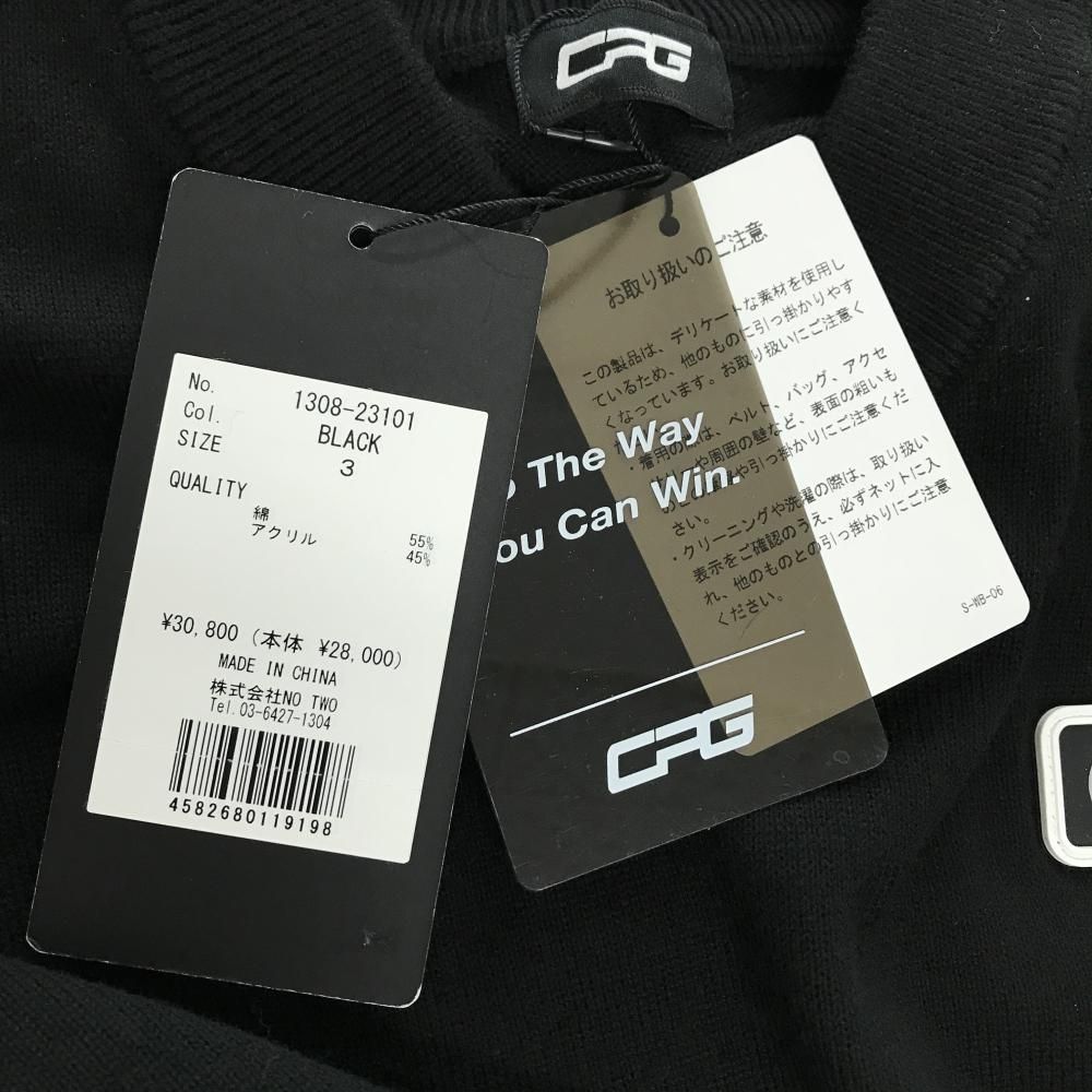 新品】CPG セーター 黒×白 胸・袖ロゴ ニット レディース 3(L) ゴルフ