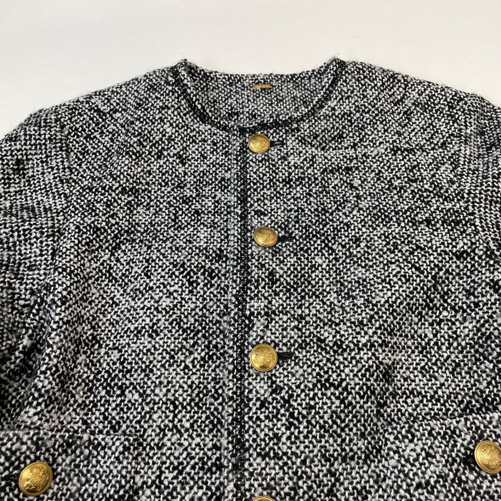 Mila Owen ミラ オーウェン 金釦 ツイードジャケット 白黒MIX サイズ1