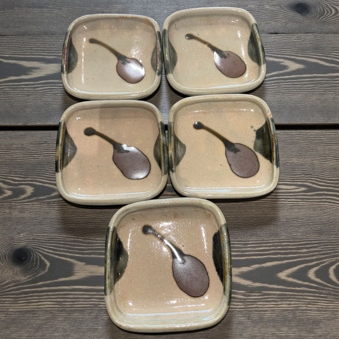 栃木県益子佐久間藤太郎窯 小皿 5客揃 茄子皿 希少 美品 直径10cm