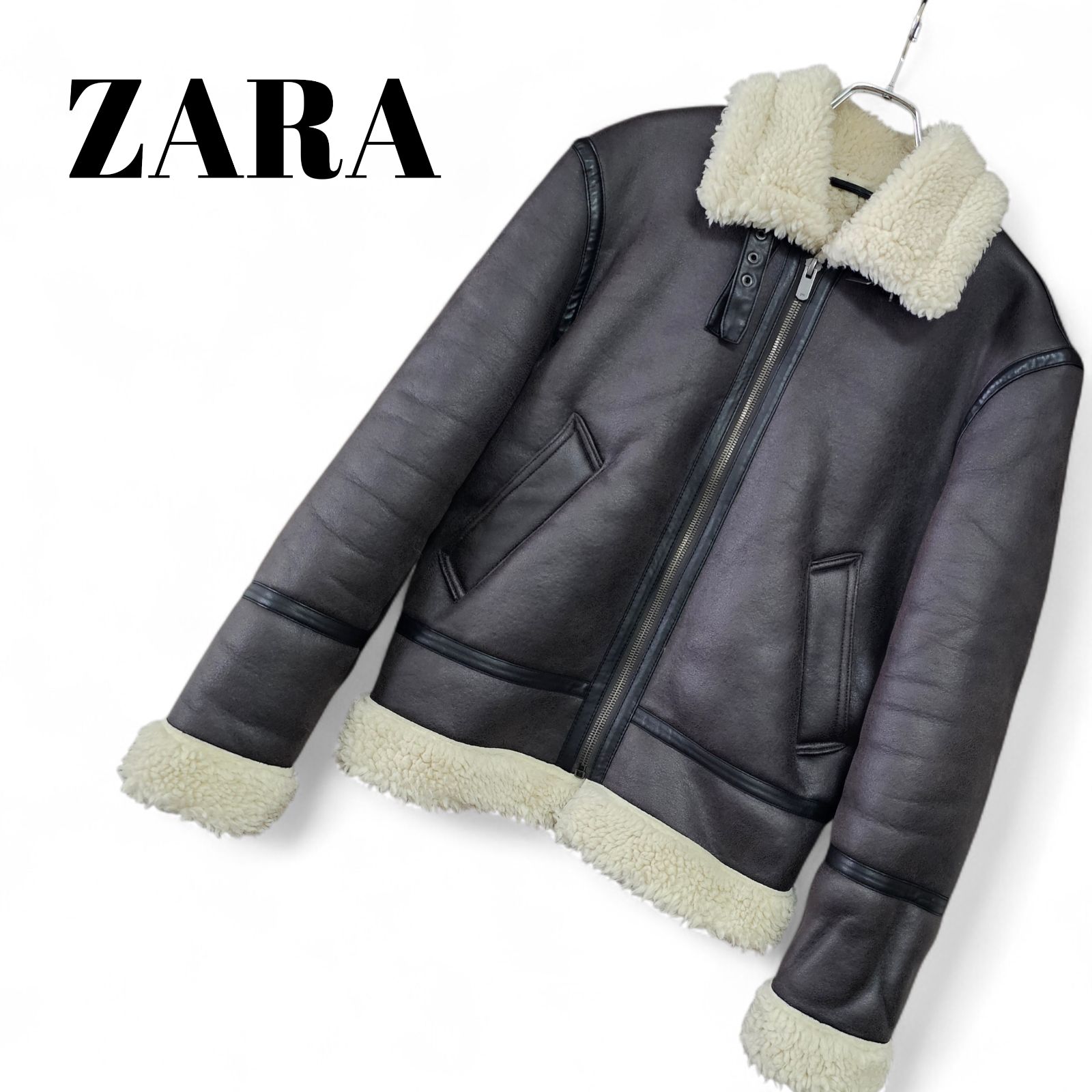 ZARA ザラ メンズ Sサイズ ムートン風 フライトジャケット ボア B-3