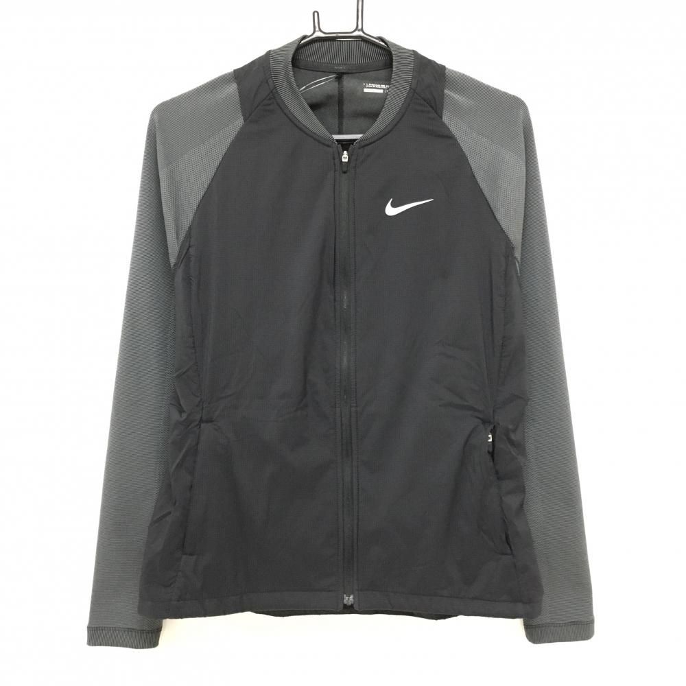 美品】ナイキゴルフ 中綿切替ジャケット 黒×グレー 地模様 身頃中綿