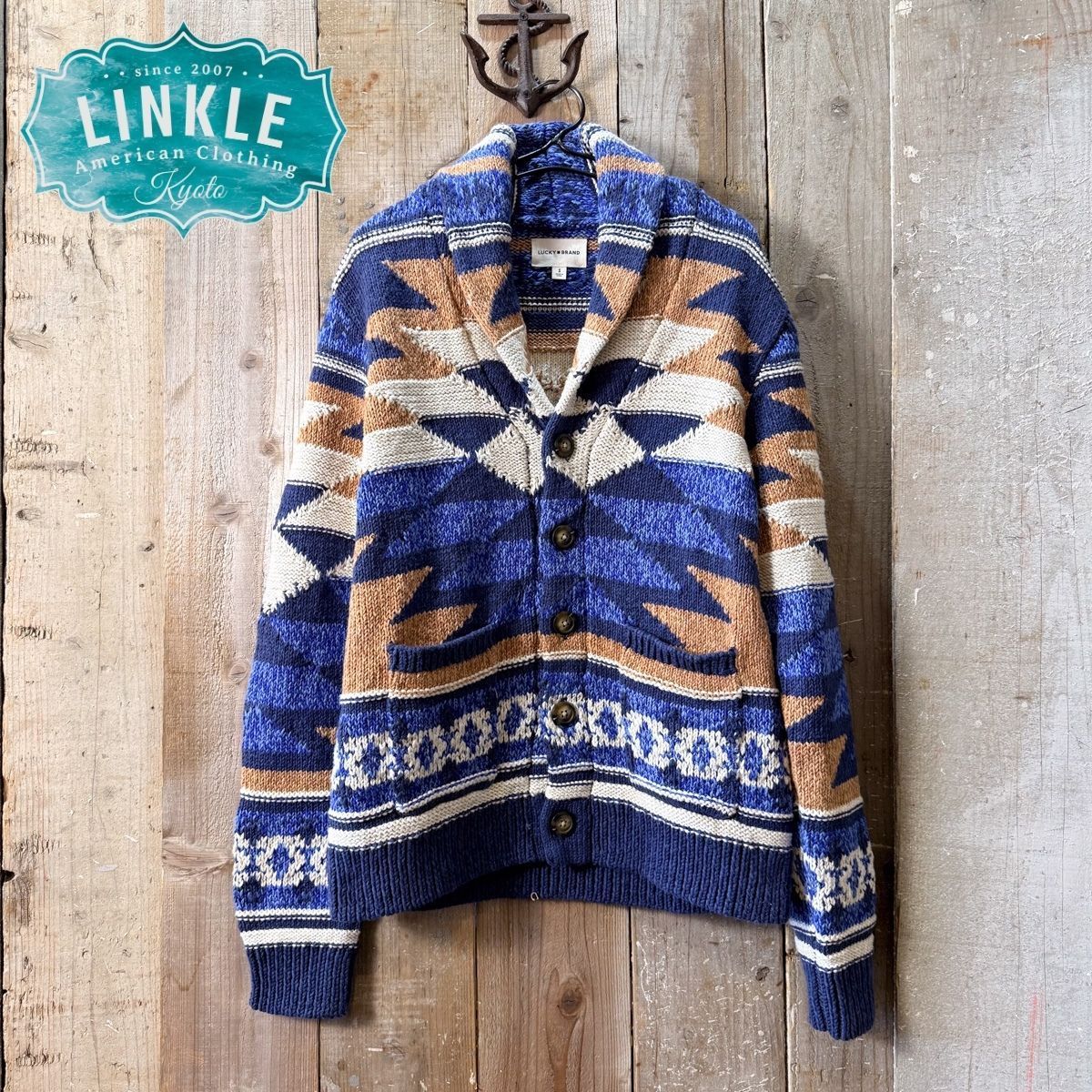 Lucky Brand(ラッキーブランド)：ネイティブ柄 ショールカラー 