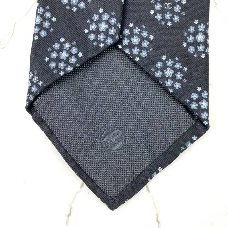 美品 CHANEL シャネル ネクタイ ココマーク カメリア ロゴ パターン柄