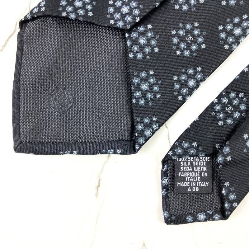 美品 CHANEL シャネル ネクタイ ココマーク カメリア ロゴ パターン柄