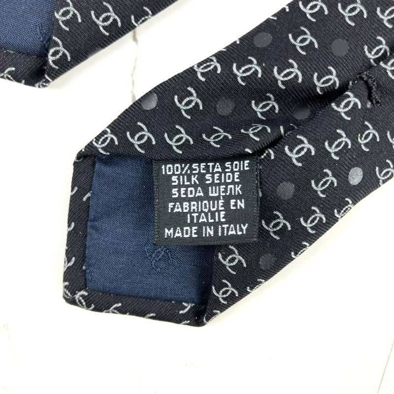 未使用に近い CHANEL シャネル ネクタイ ココマーク総柄×ドット柄 ロゴ