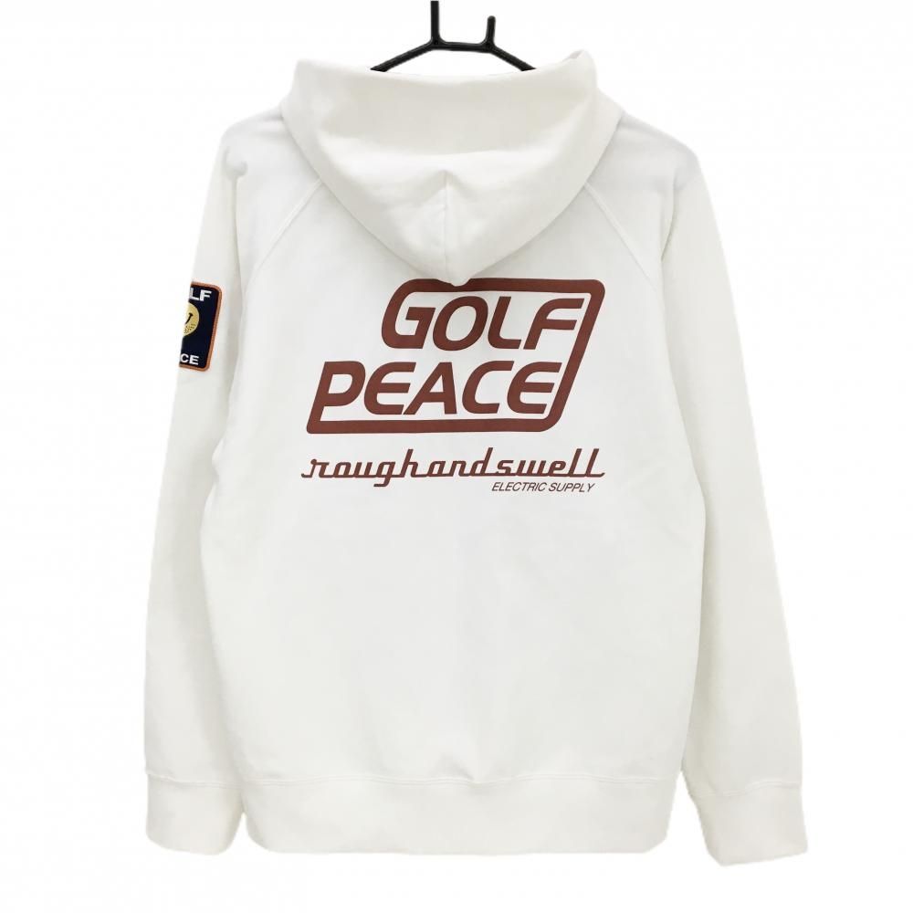 美品】ラフアンドスウェル ジップパーカー 白×ブラウン 背面ロゴ 裏