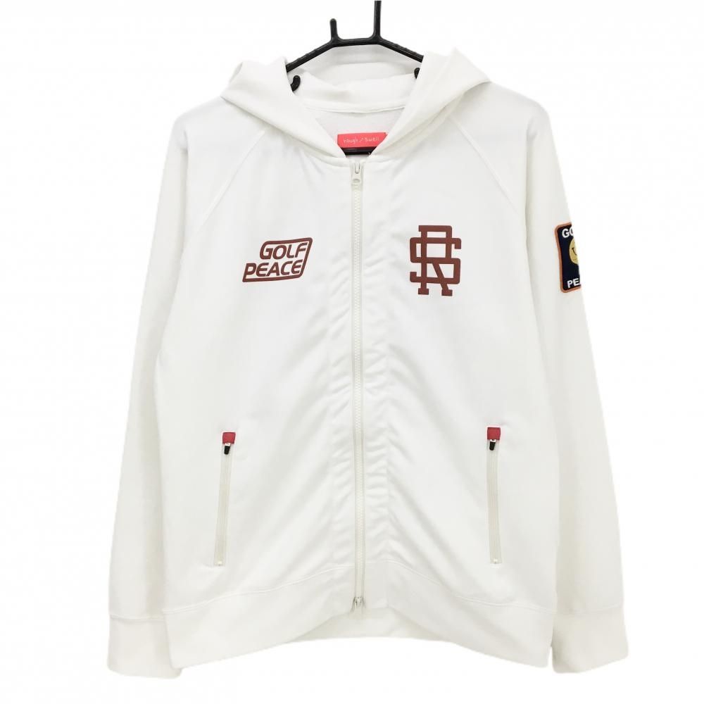 美品】ラフアンドスウェル ジップパーカー 白×ブラウン 背面ロゴ 裏