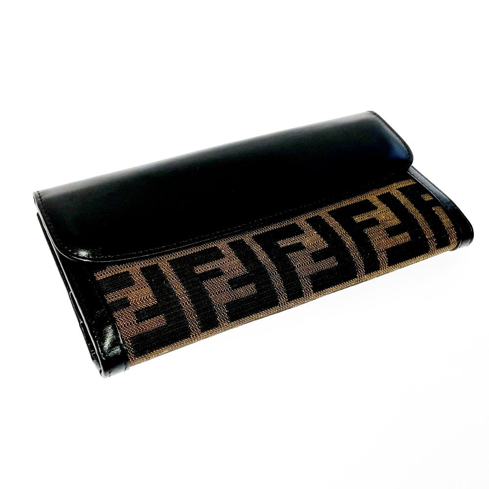 ◇レア美品◇フェンディ　ズッカ柄オーガナイザー　ブラック　PVC 長財布 FENDI（フェンディ） 財布 レディース メンズ ブランド ズッカ 長財布