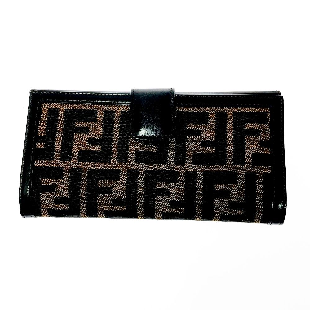 中古】【箱付き】 FENDI フェンディ キャンバス レザー ズッカ柄 W
