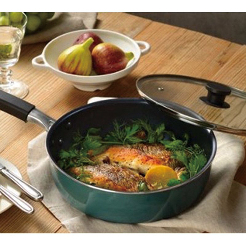 ギフト キッチン用品 rinto IH対応ガラス蓋付外面ホーローマルチパン24 cmターコイズ MB-3475