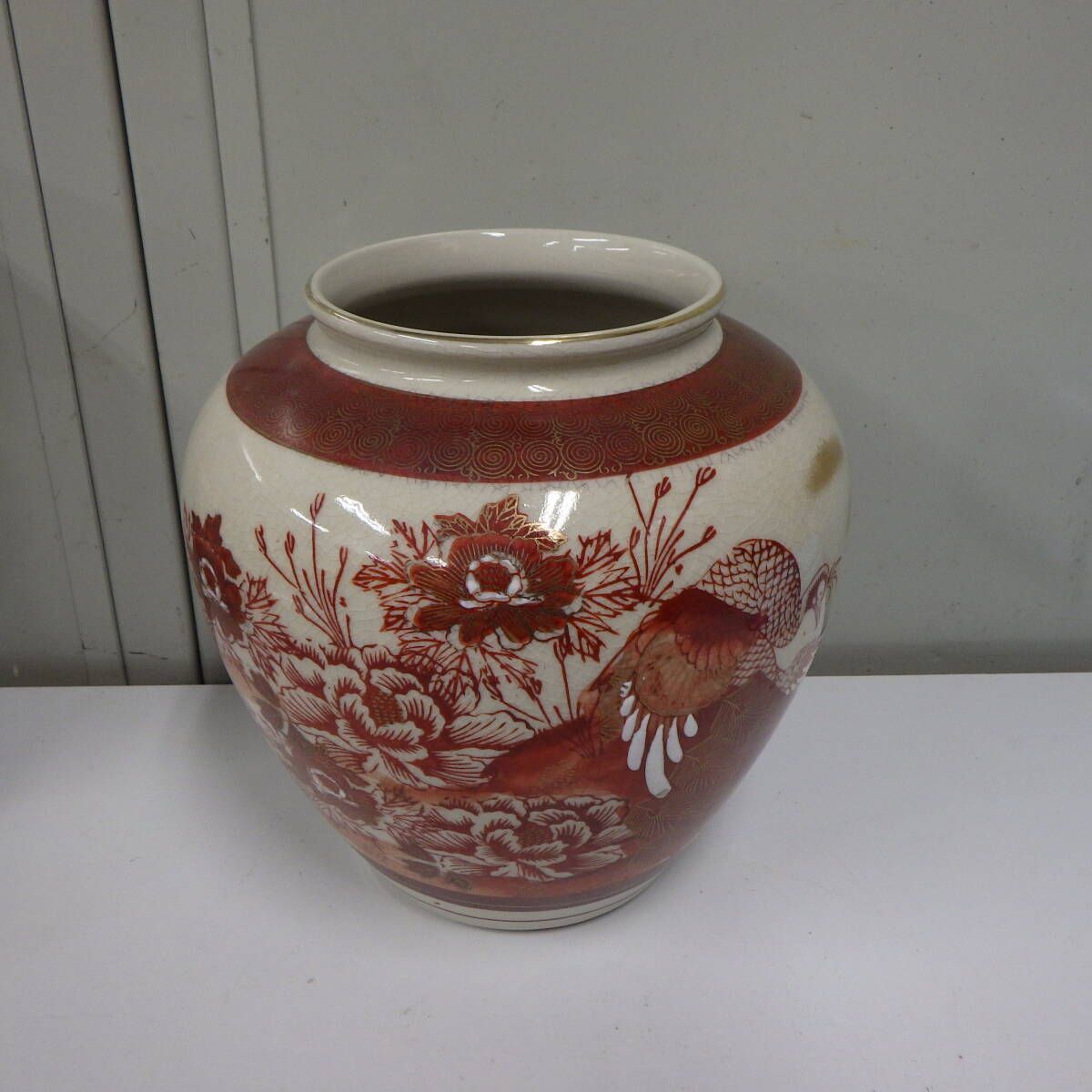 昭和 レトロ 九谷焼 司峰造 花瓶 孔雀絵 壺 フラワーベース 併売