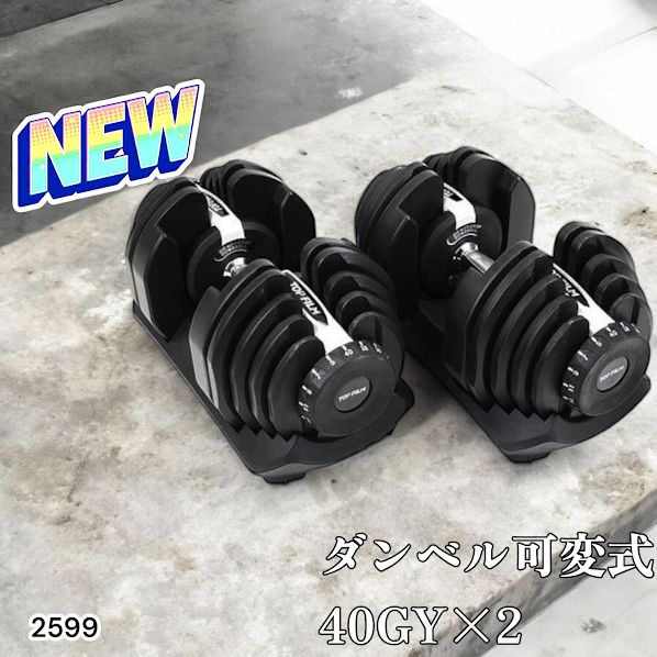 2599 ダンベル 可変式 ライトグレー 40kg 2個 総重量80kg 多機能 5