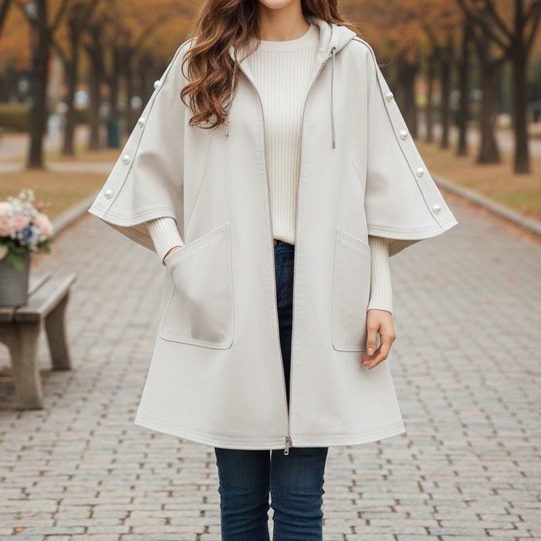 美品 ルネ Rene パール ポンチョ ケープコート ロングコート