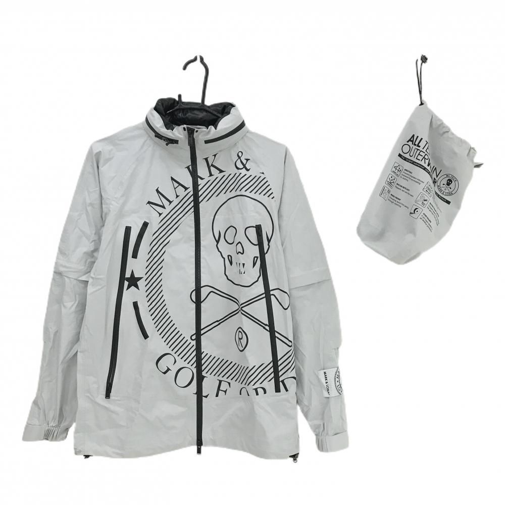 マークアンドロナ×コマツ 2WAYレインウェア ライトグレー×黒 スカル 袖