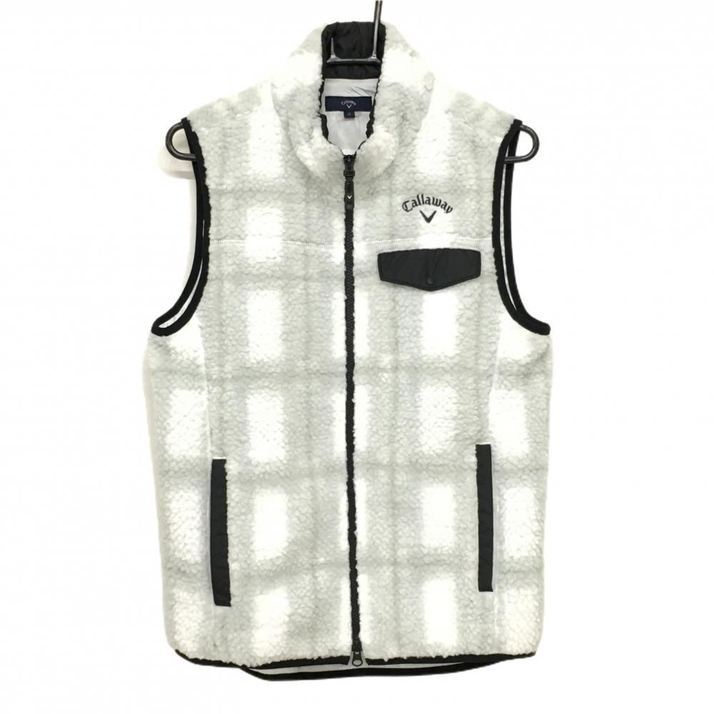 超美品】キャロウェイ ボアベスト 白×ライトグレー チェック ダブル