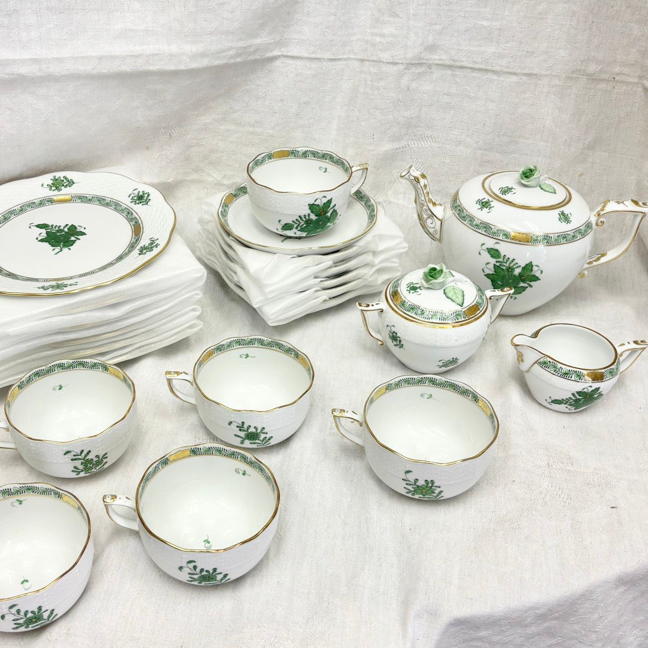 368 HEREND ヘレンド アポニーグリーン 21点 6客 箱付き ティーセット