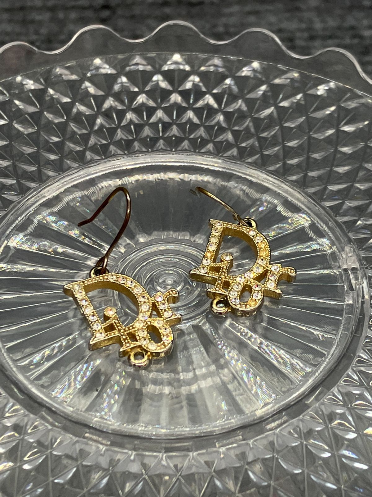 Christian Dior ディオール ピアス フック式 ゴールド ラインストーン