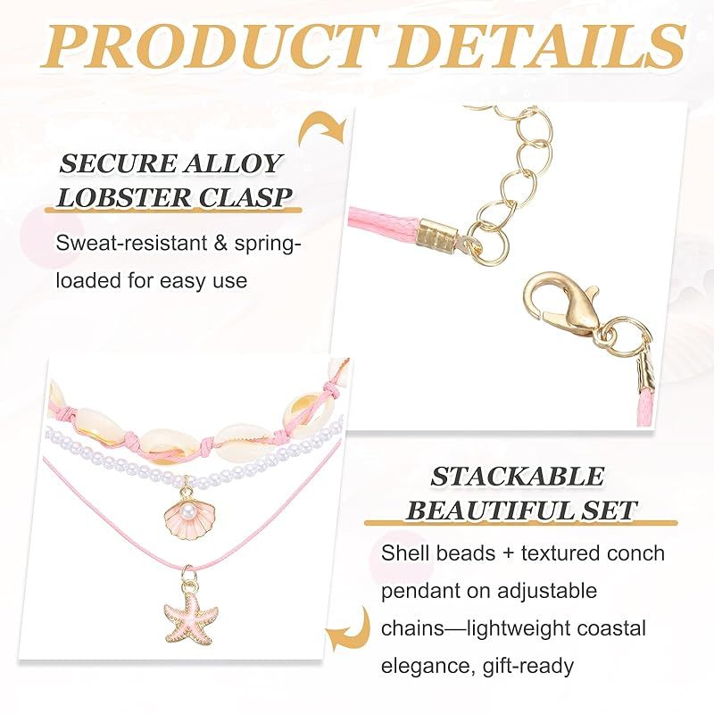 新品】 [uxcell] 女性用シーシェルネックレス、ハンドメイドのサマー