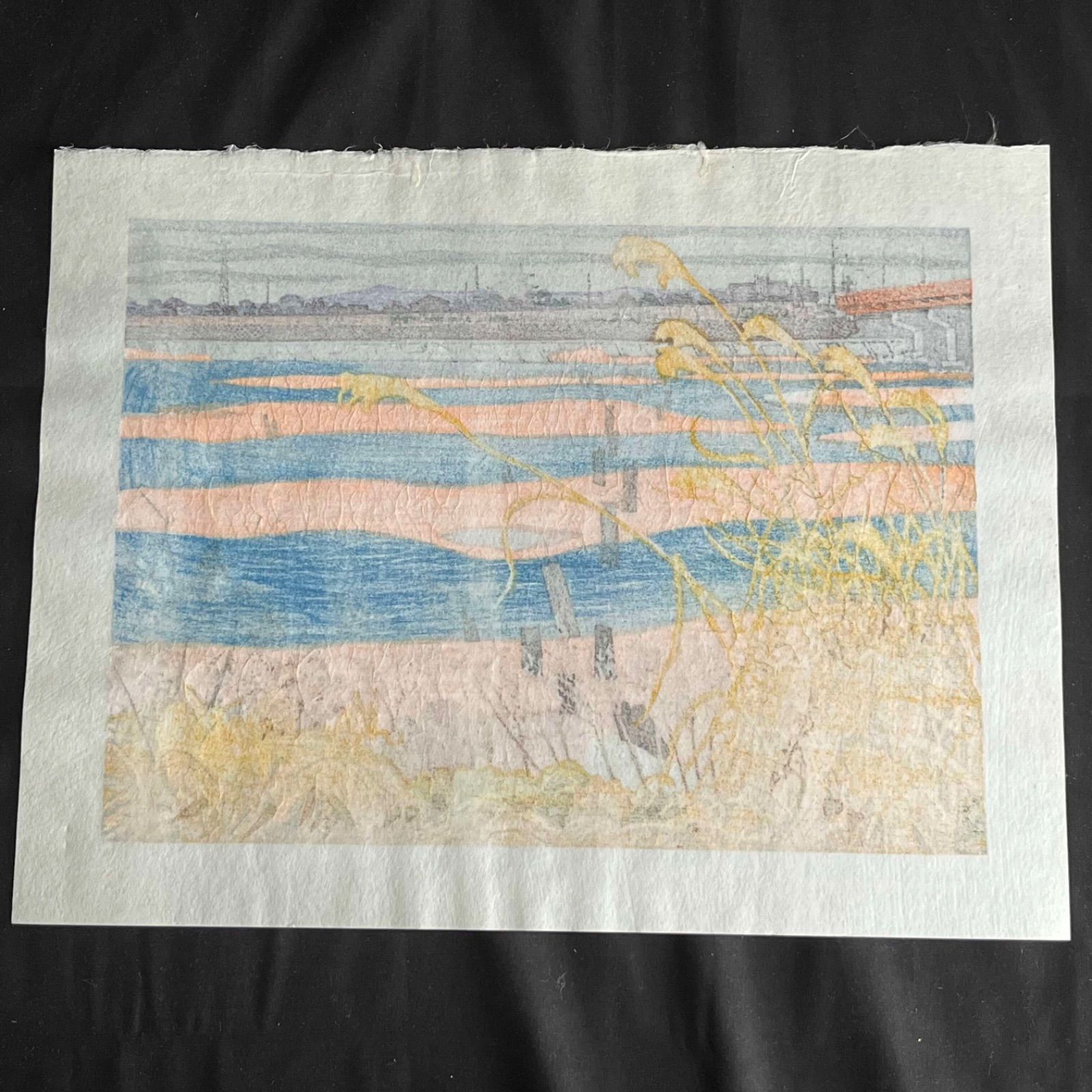 T 北岡文雄 木版画 岡崎八景 矢作川 直筆サイン 14/200 1977年制作