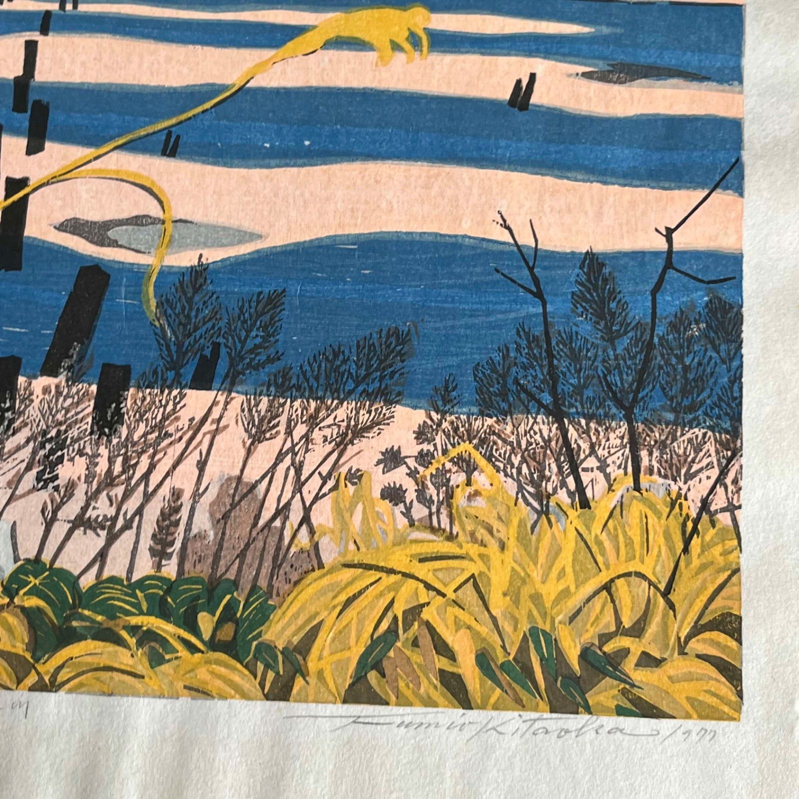 T 北岡文雄 木版画 岡崎八景 矢作川 直筆サイン 14/200 1977年制作