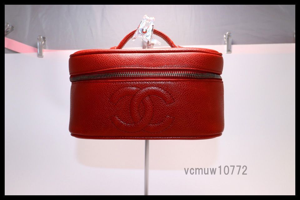 □CHANEL 3番台 キャビアスキン ココマーク GD金具 レザー バニティ