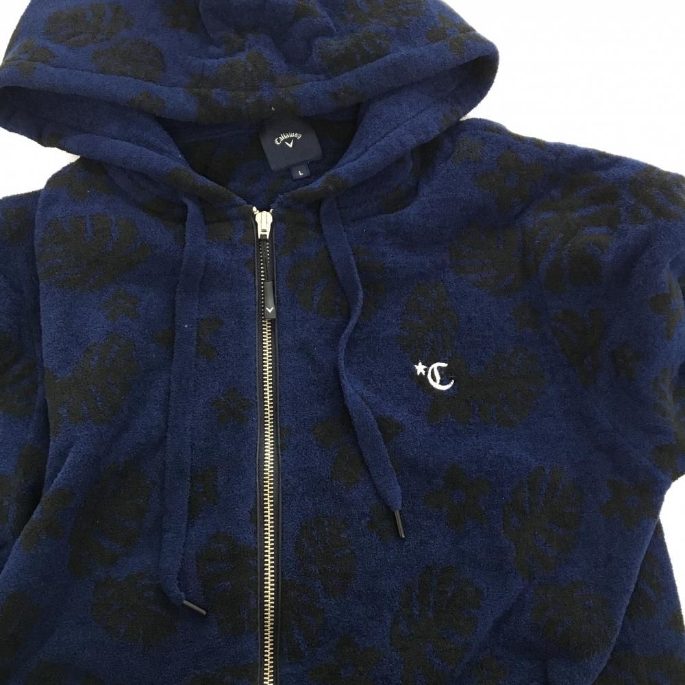 キャロウェイ ジップパーカー ネイビー×黒 リーフ柄 起毛 ブルゾン