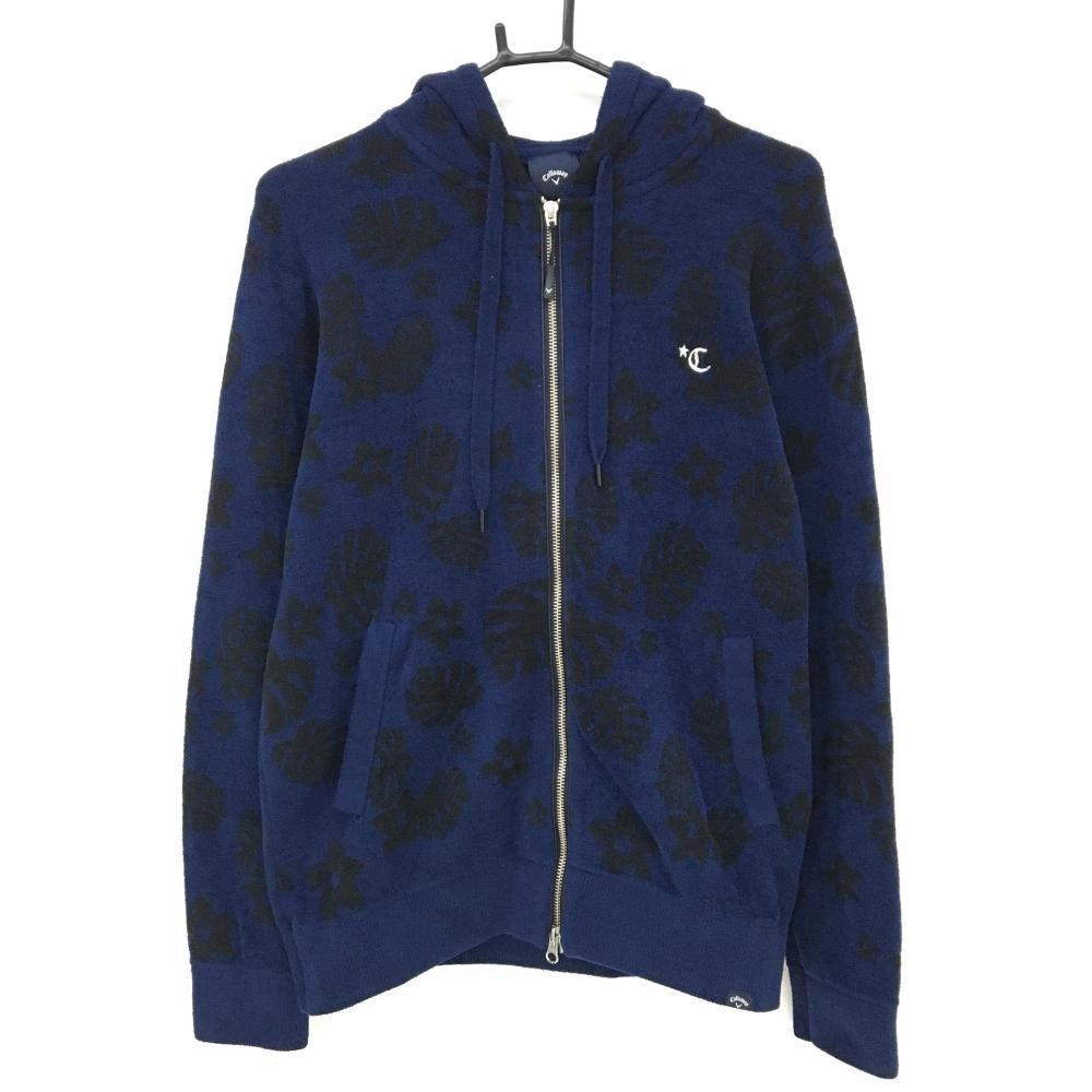 キャロウェイ ジップパーカー ネイビー×黒 リーフ柄 起毛 ブルゾン