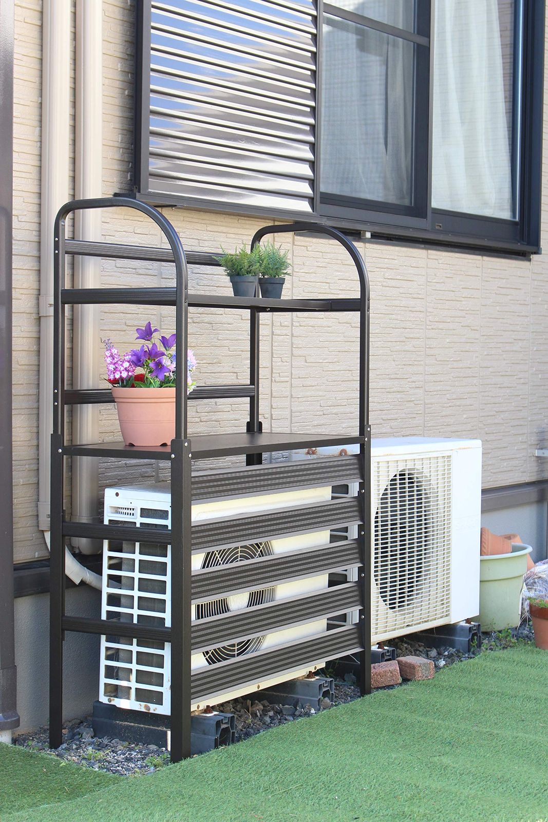 リビングアウト Living Out アルミ製室外機カバー - グレー 本体 奥行38.2 cm 高さ73 幅90