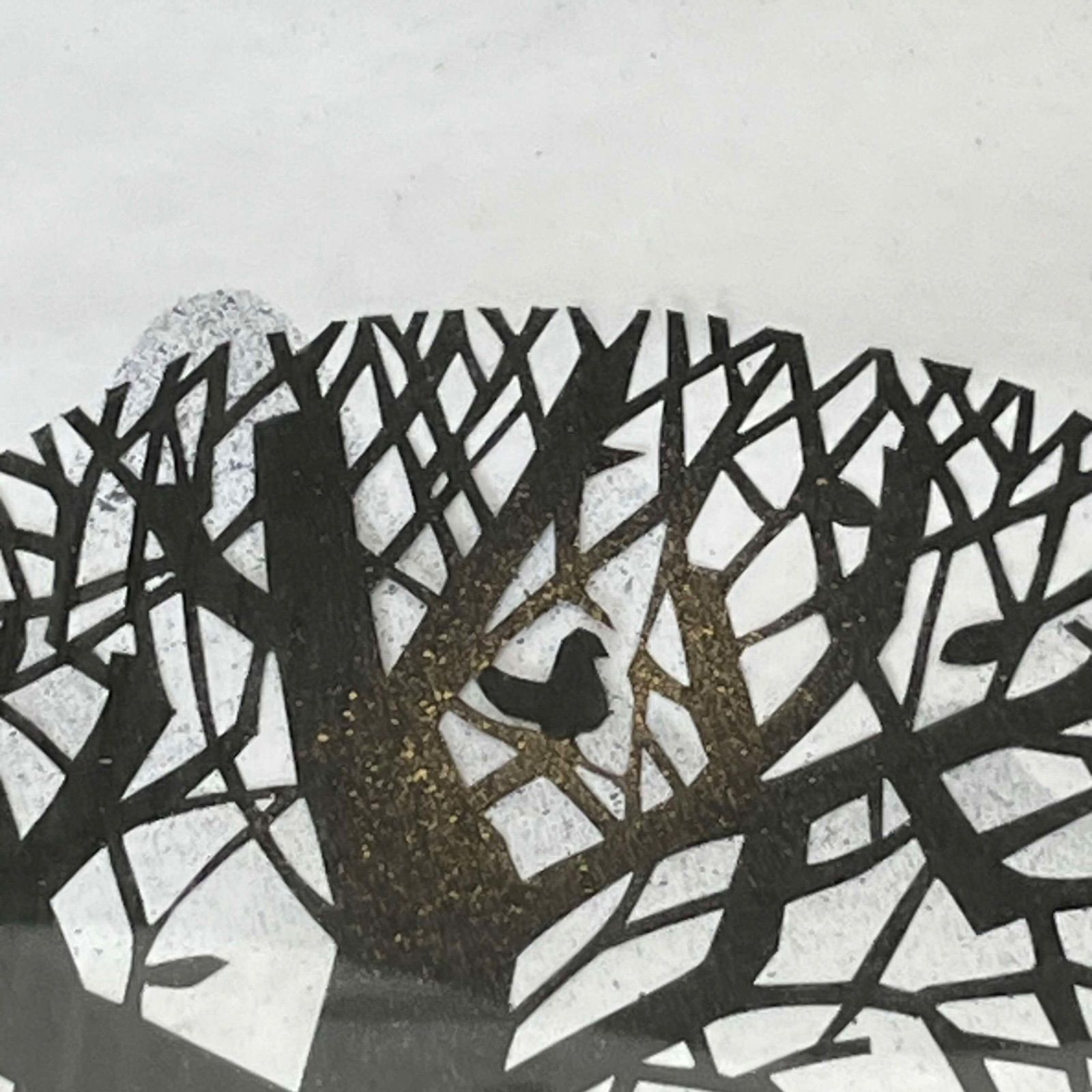 切り絵　『昼下がり』山田利一作　特に福島県の方いかがですか？ T 山田利一 家族 切り絵 岡崎 直筆サイン 刻印入 56㎝×44㎝ T2601268