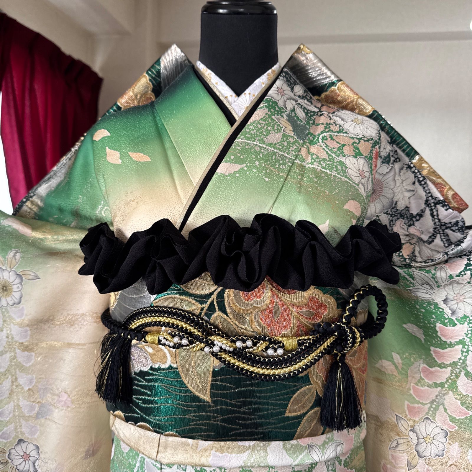 豪華振袖フルセット(7点)・袋帯・長襦袢・半衿・重ね衿・帯揚げ